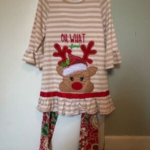 Emily Rose Beige and Red Reindeer Pajama Set